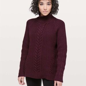 Lululemon Cable Burgundy knit Bring The Cozy On Turtleneck Sweater Size Large